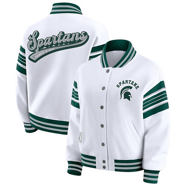

Женская бело-зеленая куртка-толстовка michigan state spartans satin stitch на молнии Wear By Erin Andrews