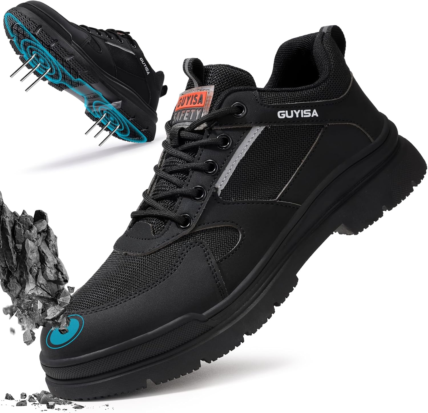 

Мужские ботинки с стальным носком, легкие, с защищенной подошвой, безопасная обувь для работы, удобные для строительных и складских работ Gsutenmre, черный