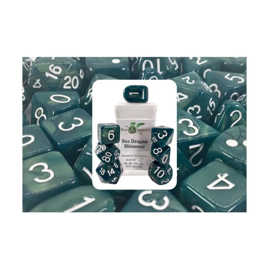 

Poly Set Sea Dragon Shimmer w/Arch'd4, белые чернила (7), Game Dice - Shimmer (Role 4 Initiative)