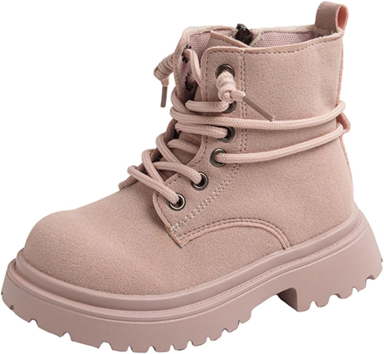 

Детские ботинки на шнуровке с боковой молнией, замшевые, однотонные, с нескользящей подошвой, квадратный носок, для осени и зимы, теплые, мягкая рифленая подошва, для детей 2-12 лет Generic, #04 Pink