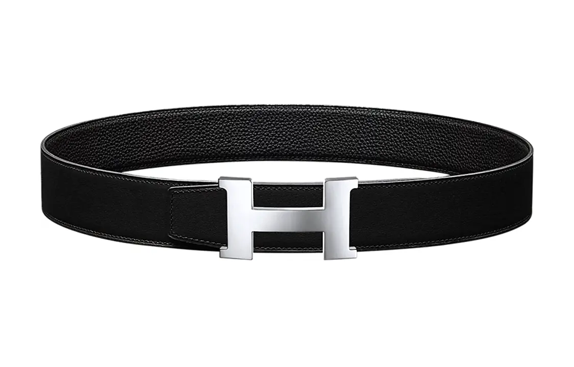 

Кожаный ремень из телячьей кожи мужской черный ширина 3,8 см HERMES