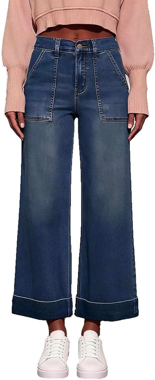 

Женские джинсы wide leg с высокой посадкой и карманом-патч