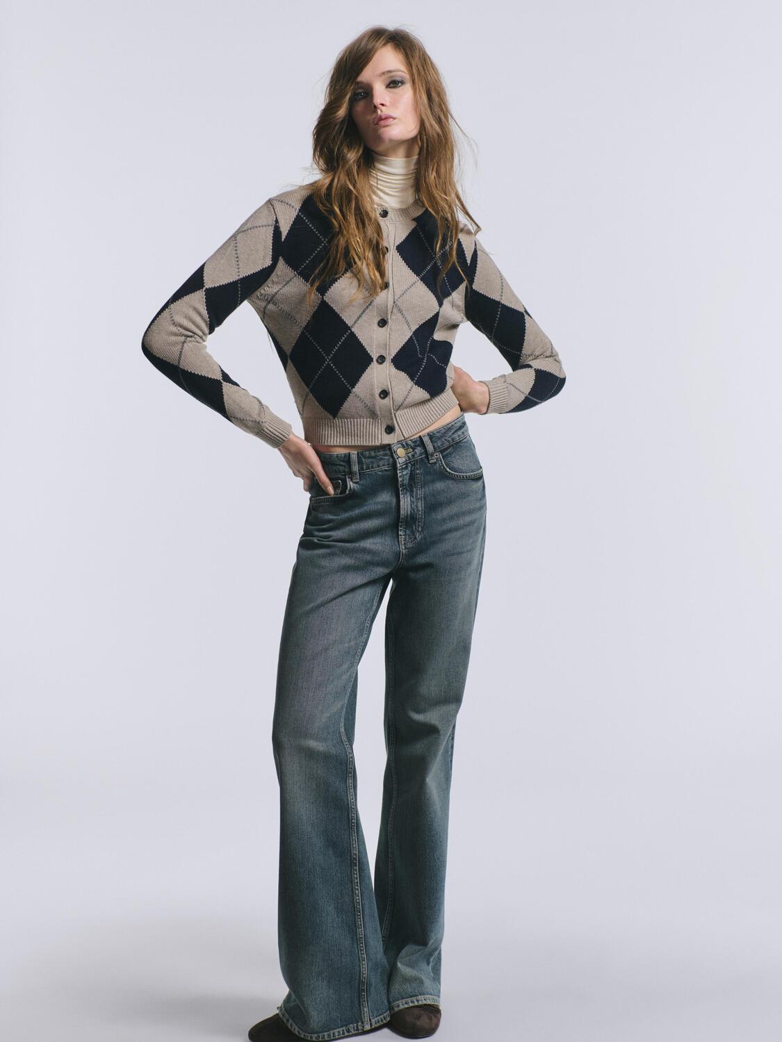 

Вязаный кардиган из хлопковой смеси с узором аргайл Massimo Dutti, navy blue