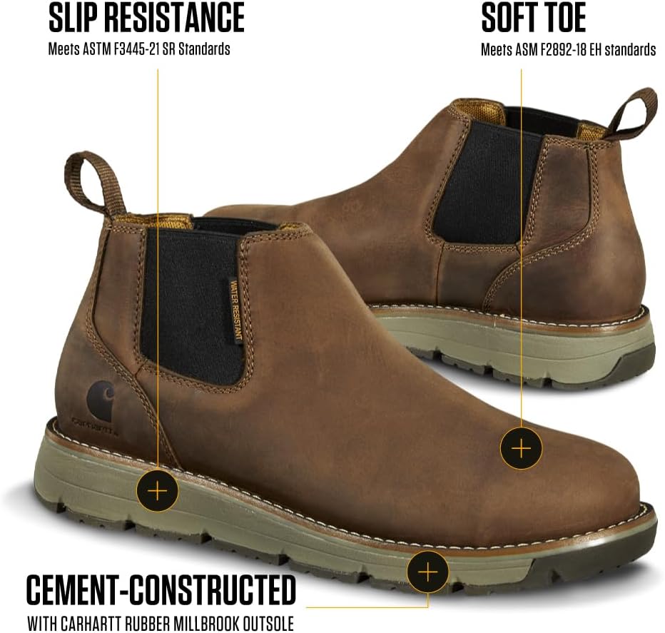 Carhartt Millbrook Romeo Steel Toe Wedge Work Boot - рабочие ботинки для активных мужчин, с высотой голенища 4", из коричневой масляной кожи, устойчивые к скольжению и поражению электрическим током, с технологиями FastDry и Rain Defender, Brown... — фото 3