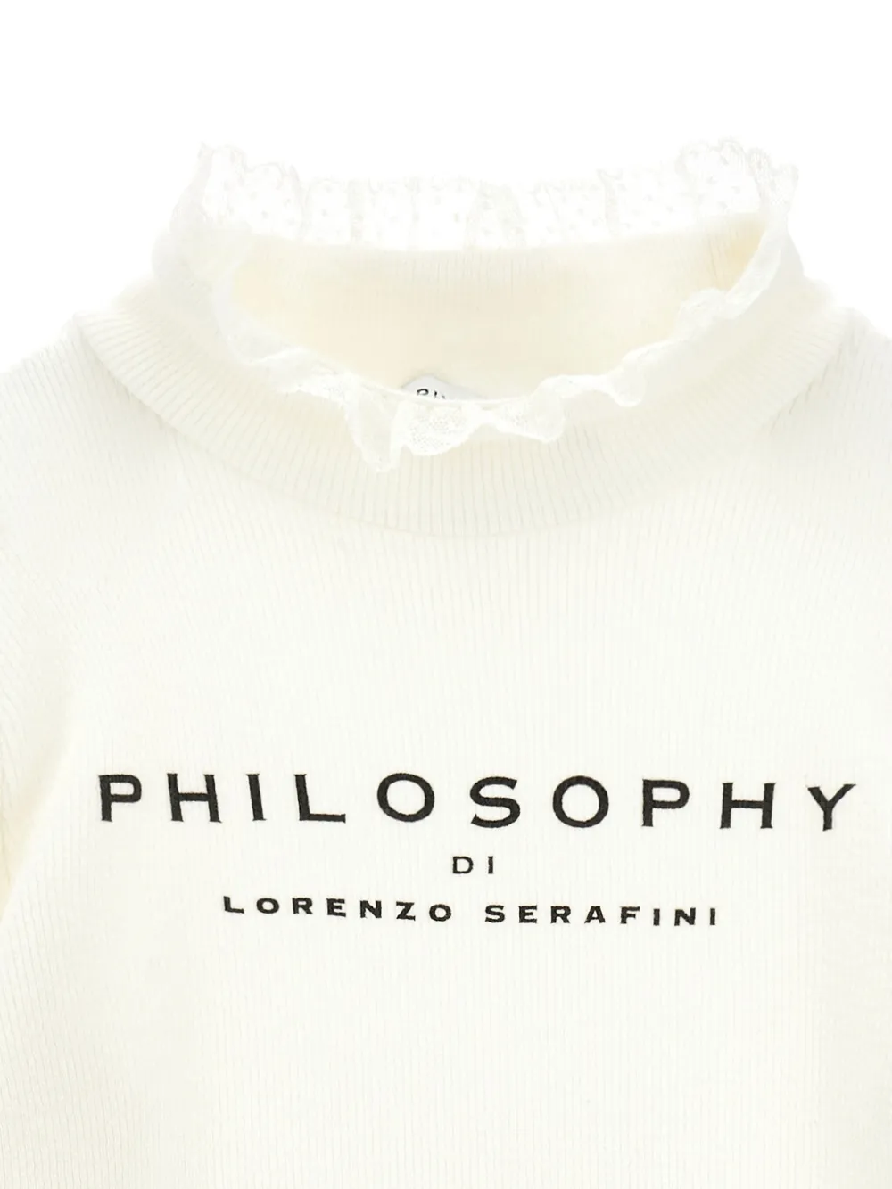 Футболка в рубчик с кружевом Philosophy Di Lorenzo Serafini Kids, белый — фото 3