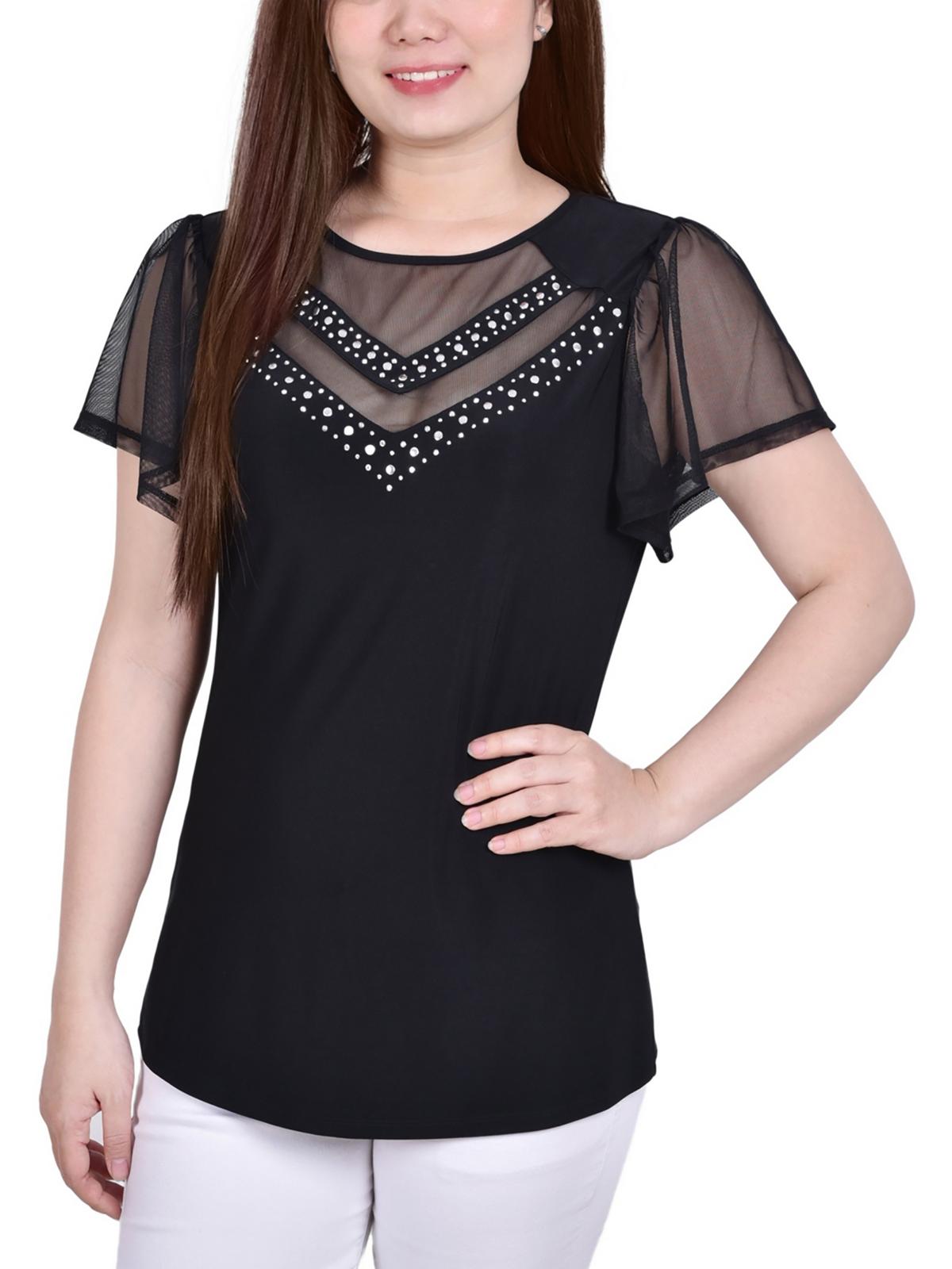 

Женская блузка с заклепками и рукавами-крылышками Petites NY Collection, черный