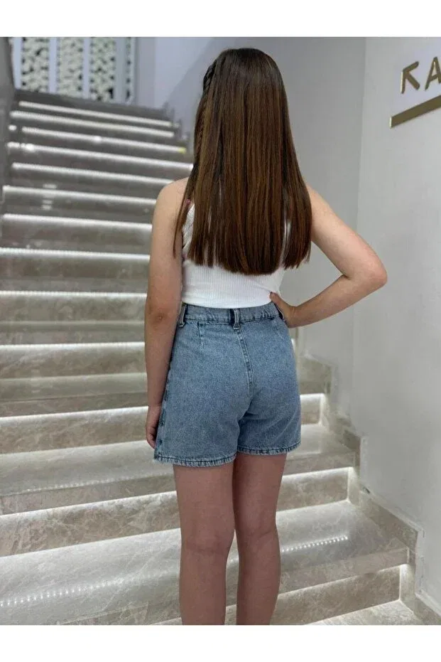 Детские шорты для девочек джинсовые с принтом Mojo girl child 9-14 years denim shorts skirt 0205 Dmb, Blue — фото 4