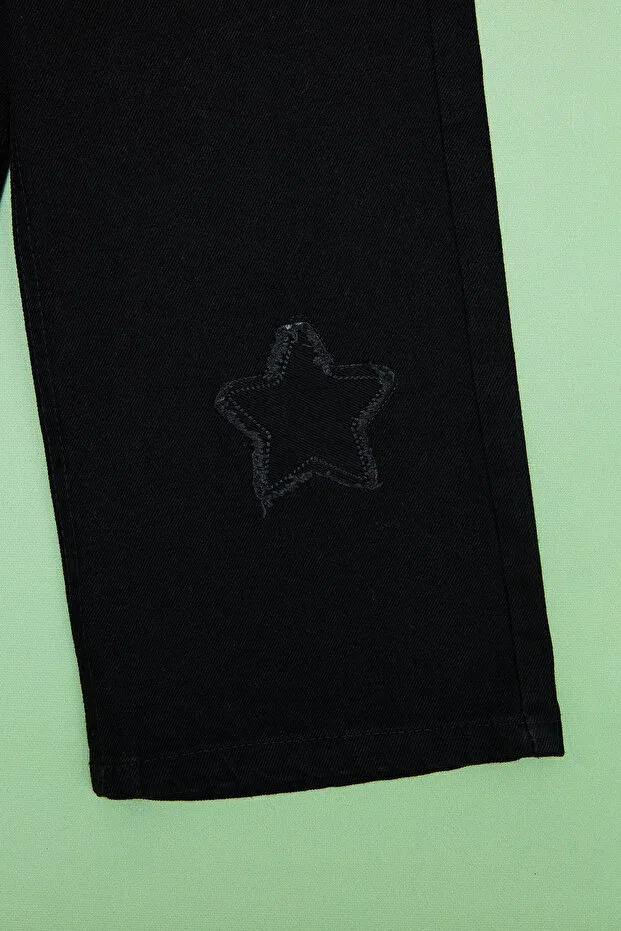 Детские брюки для девочек широкие Star Embroidered Palazzo Fulla Moda, Black — фото 3