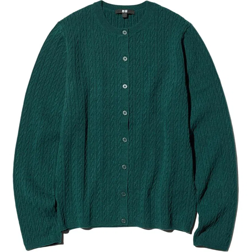 Вязаный топ с круглым вырезом, UNIQLO, Dark Green
