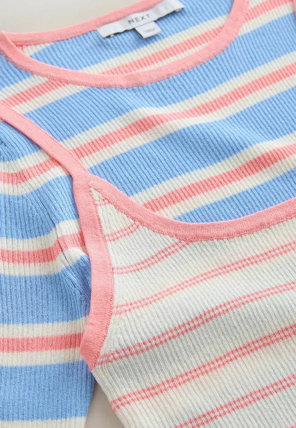 Футболка с полосками Regular fit - t-shirt cami double layer top Next Stripe, синий — фото 3