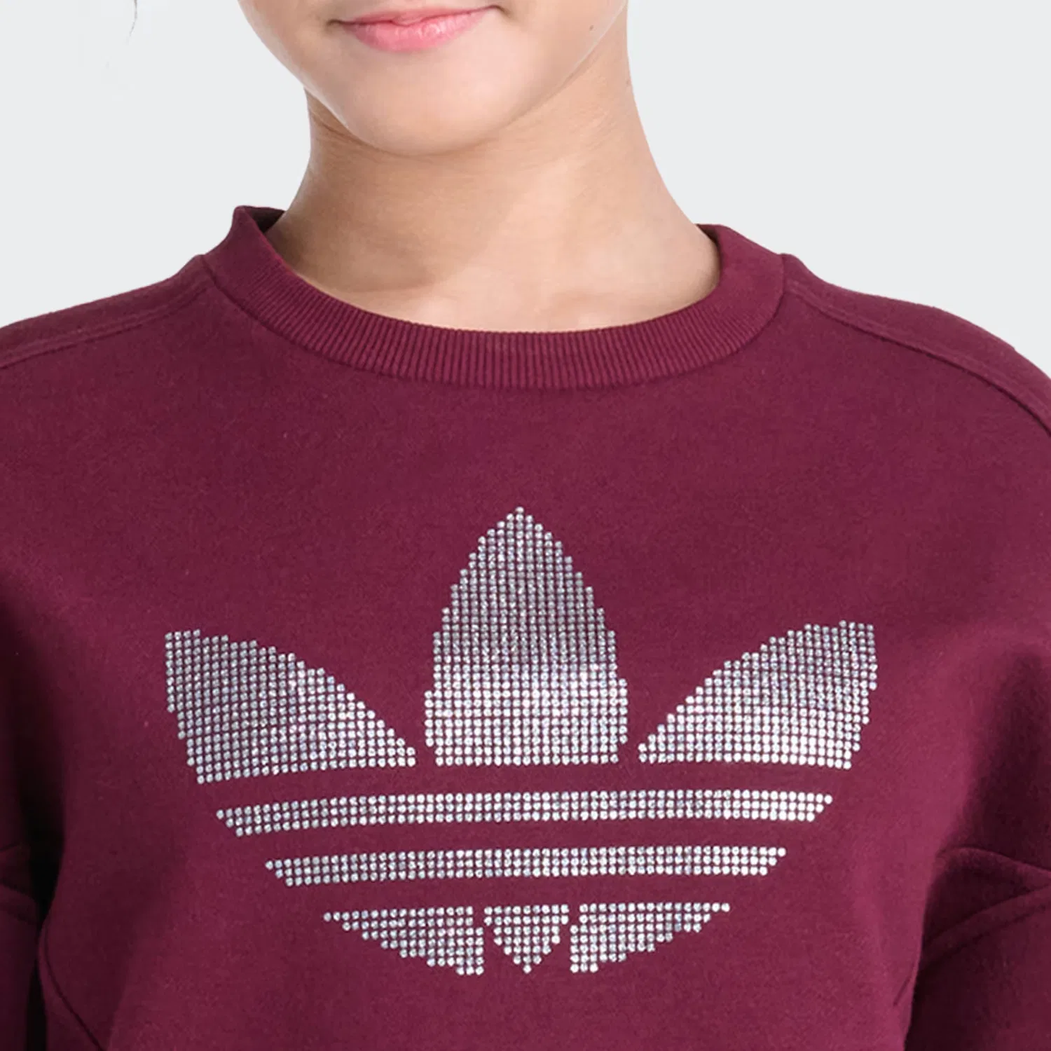 Детский пуловер из флиса с блестящим принтом Glitter Trefoil Adidas Originals, бордовый — фото 3