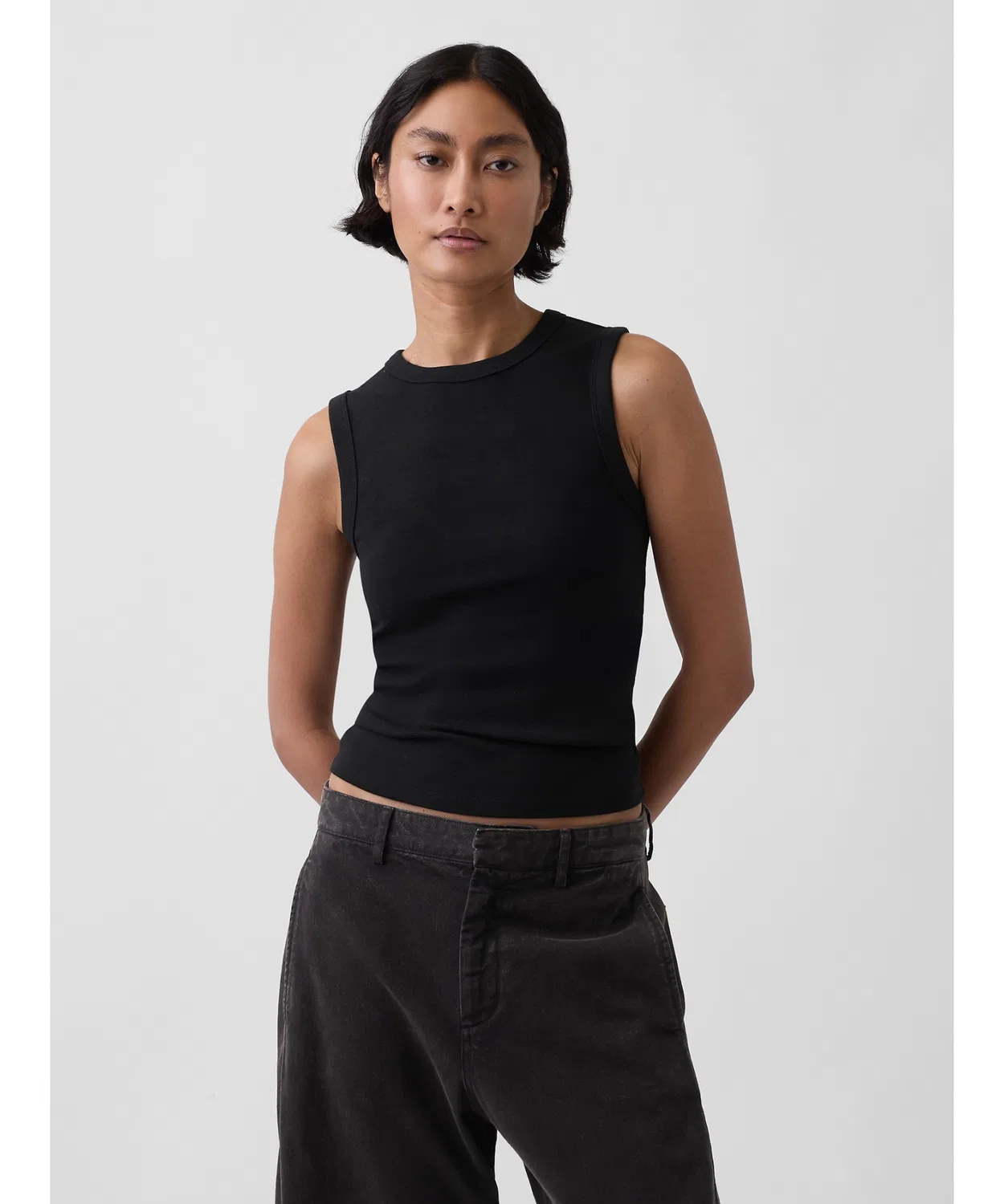 Женский хлопковый топ без рукавов с круглым вырезом GAP, Black