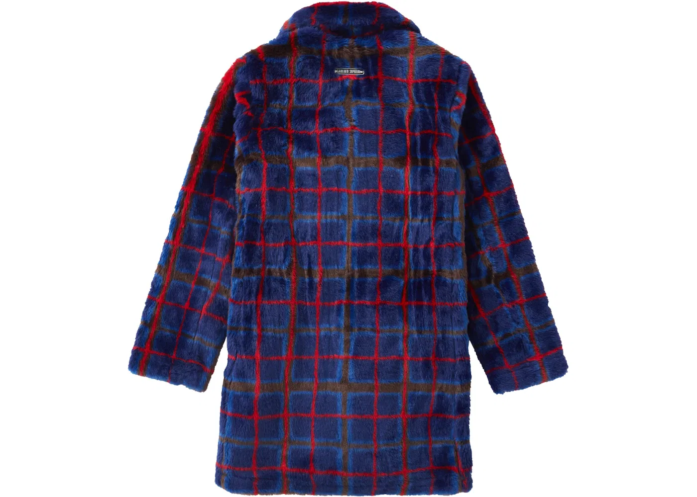 Мужское пальто из искусственного меха с принтом в клетку Supreme Jean Paul Gaultier Double Breasted Plaid Faux Fur Coat, Blue — фото 3