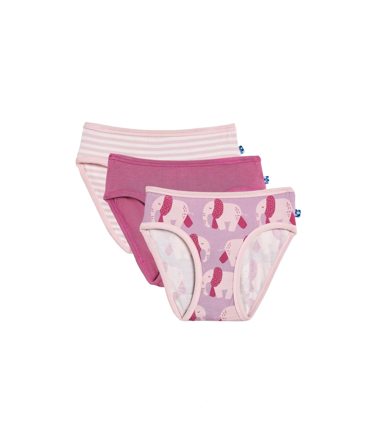 Детский набор нижнего белья с принтом, 3 шт. (для маленьких детей) Print Girl's Underwear Set of 3 (Little Kid) Kickee Pants Kids, Blossom Breeze Stripe, Rosehip & Lavender Pink Elephants