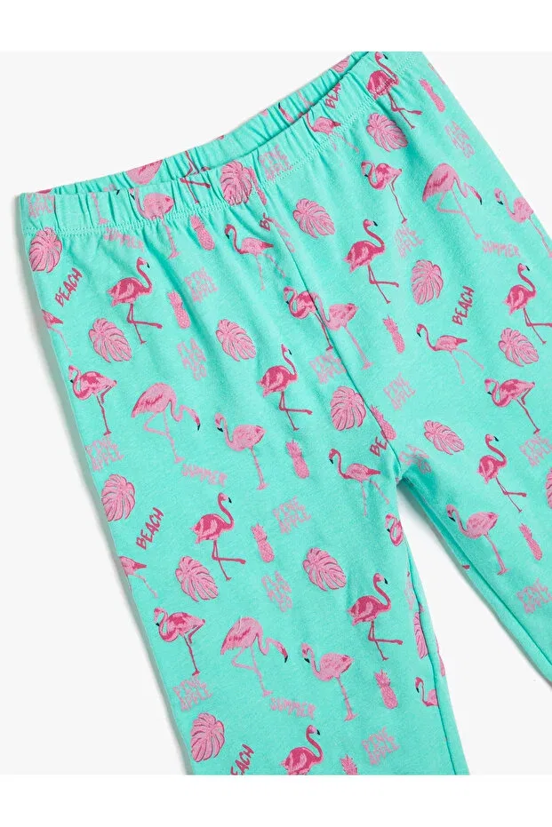 Детские леггинсы для девочек с принтом Short leggings with flamingo print, elastic waist, cotton Koton, Turquoise Patterned — фото 3