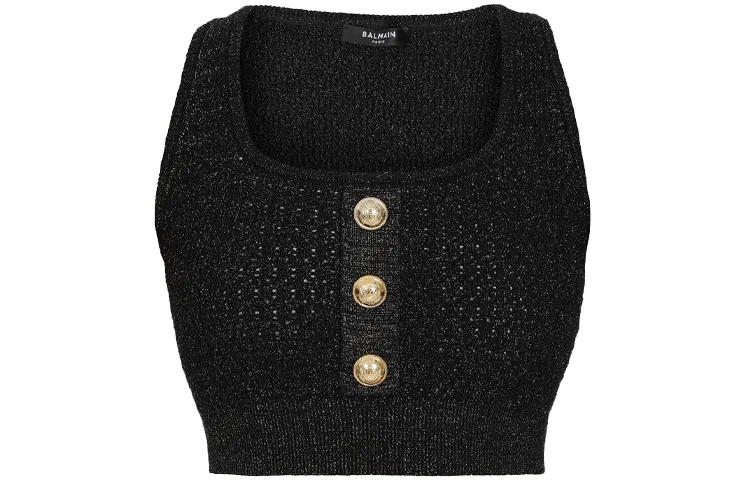 Женское хлопковое камисоли Black BALMAIN, Черный