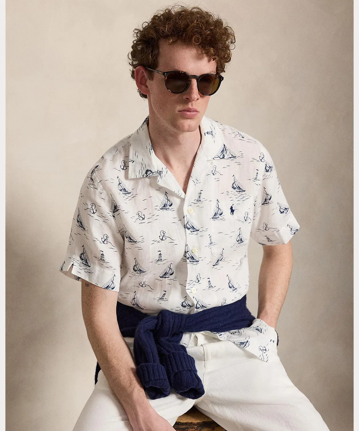 Мужская рубашка с принтом классического кроя из льна Nautical Print POLO RALPH LAUREN, Мульти