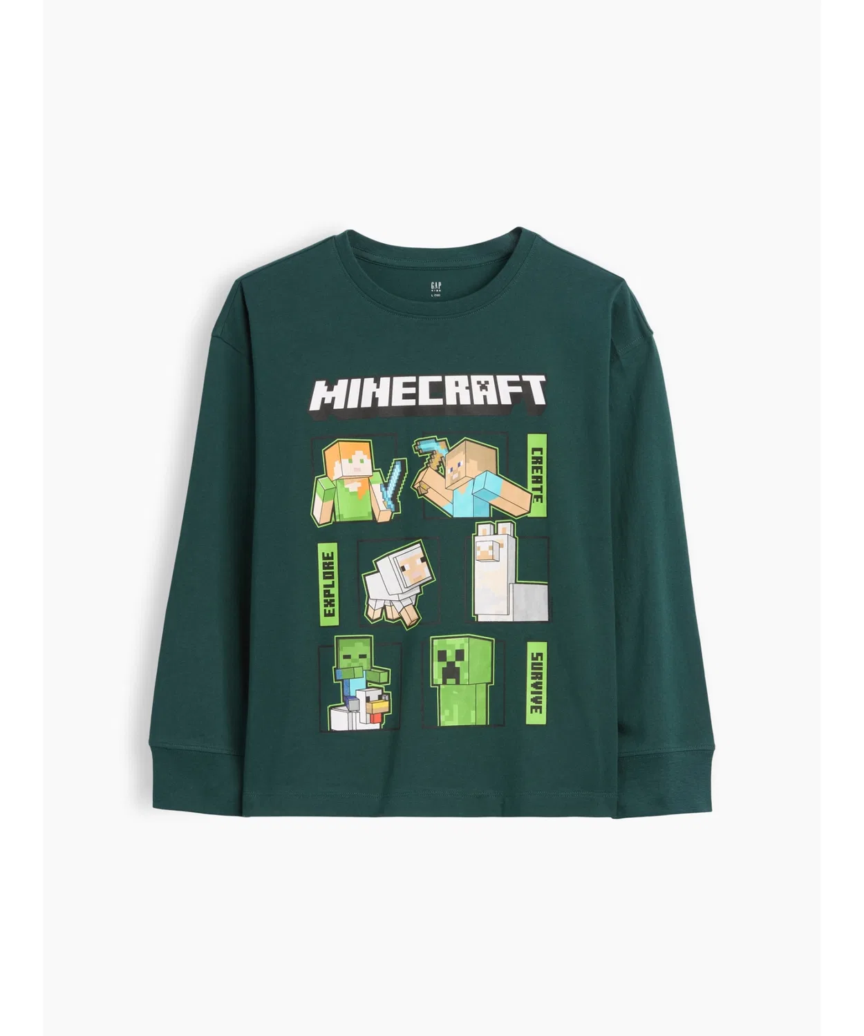 Детская футболка с длинным рукавомMinecraft GAP, Green