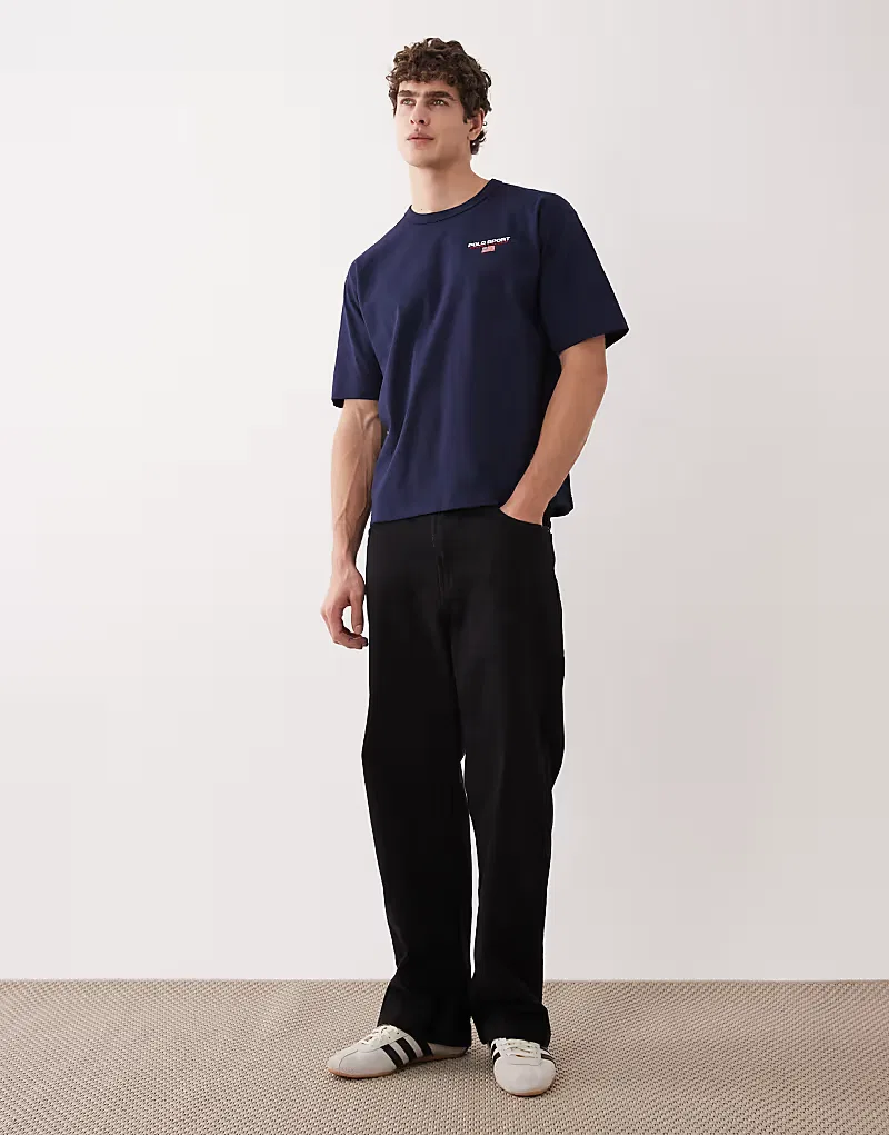 Футболка Polo Ralph Lauren Sport с небольшим логотипом-флажком, свободного кроя, из плотной ткани, темно-синий — фото 2