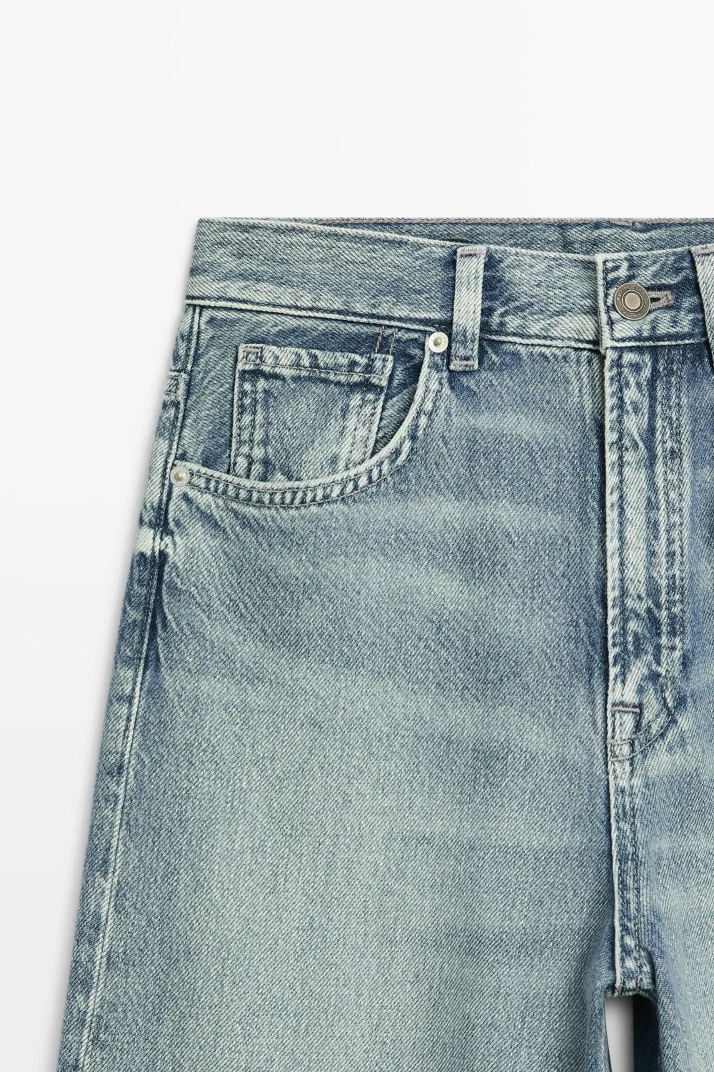 Джинсы Massimo Dutti High-Waist Wide-Leg, синий — фото 4