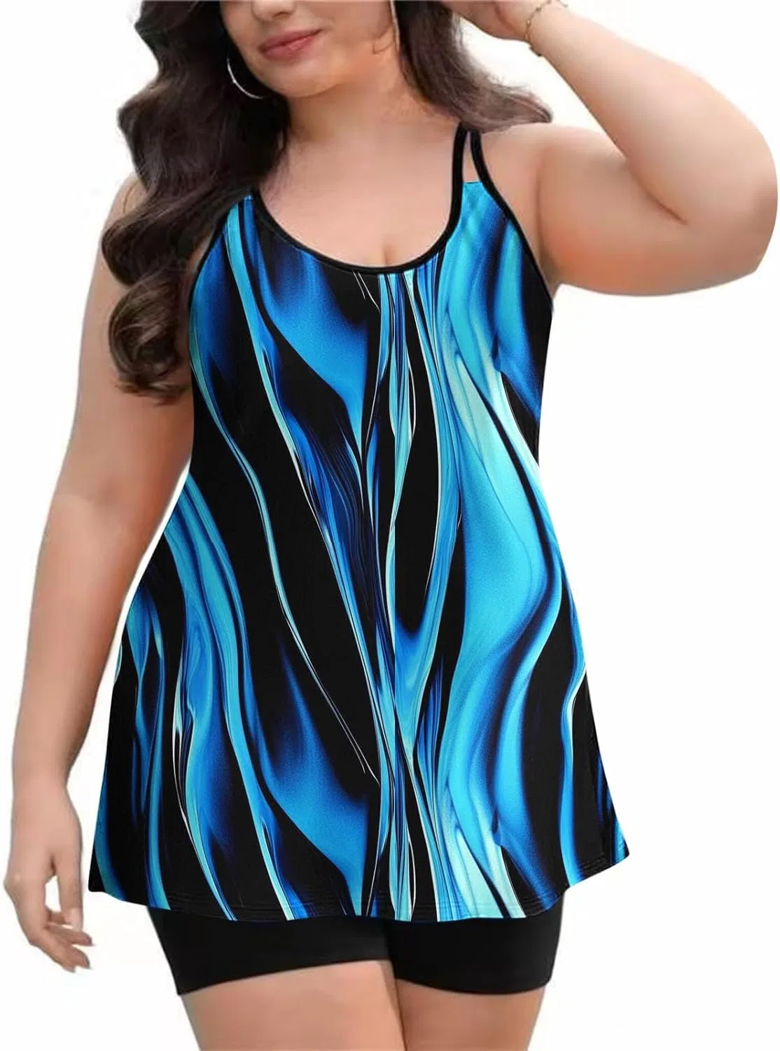 Женский танкини с принтом Plus Size, Black — фото 4