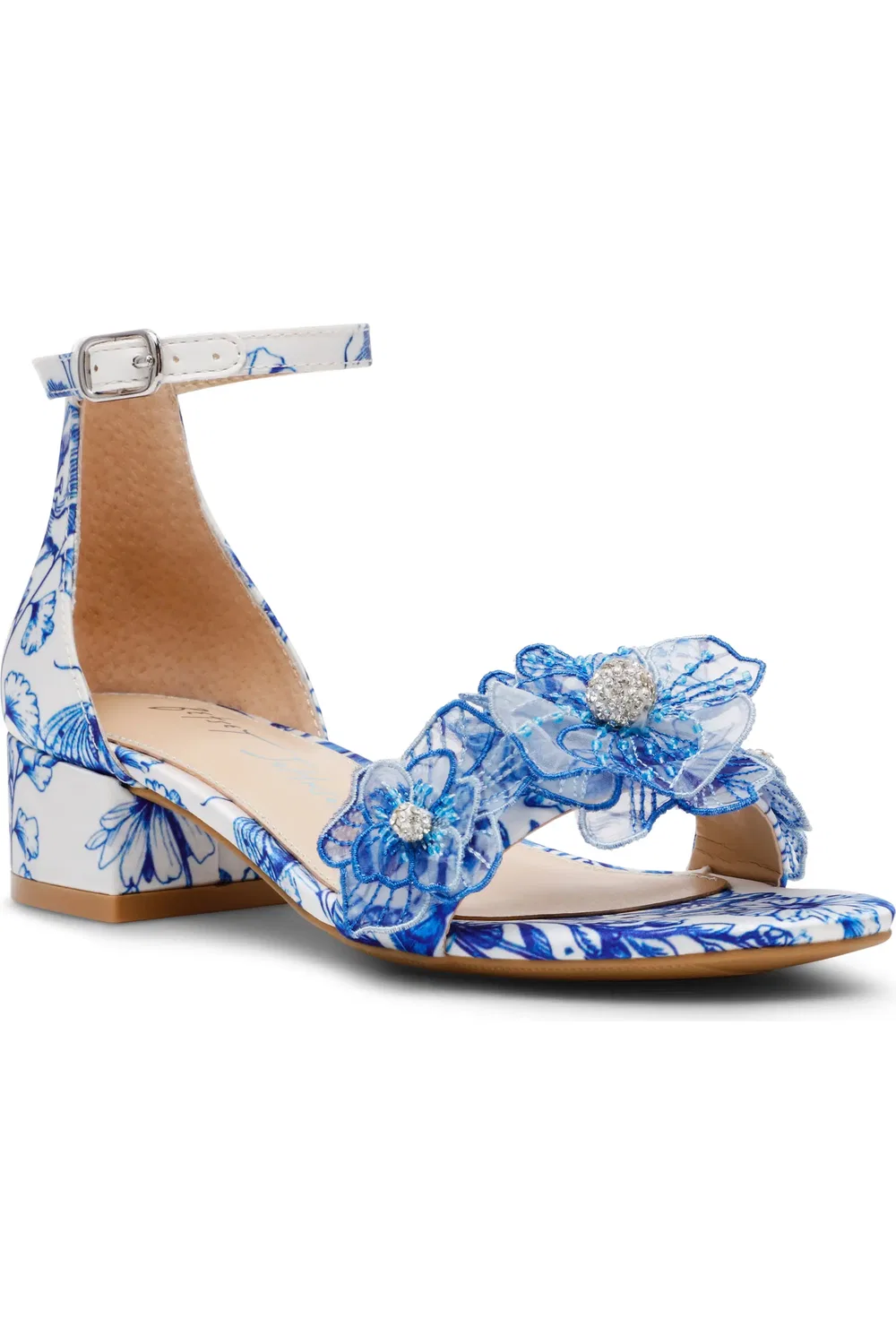 Детские сандалии на невысоком каблуке с цветочным принтом Petra Betsey Johnson, White/Blue Floral