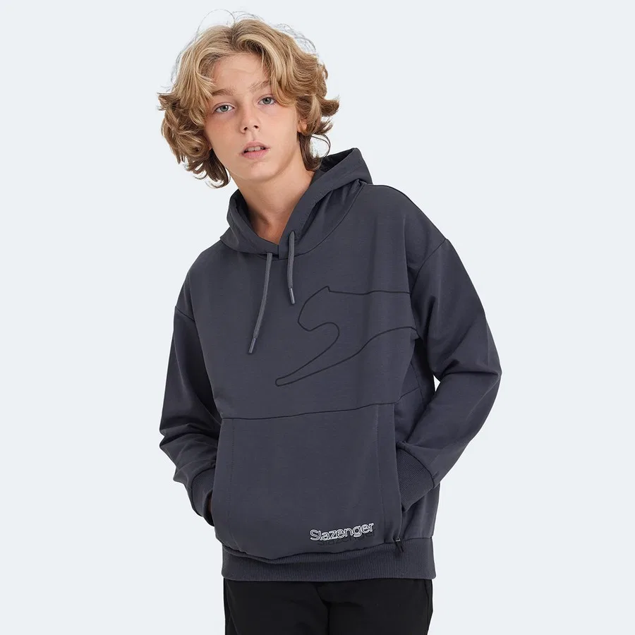 Детский свитшот с капюшоном и карманом Link Slazenger, Темно-серый — фото 4