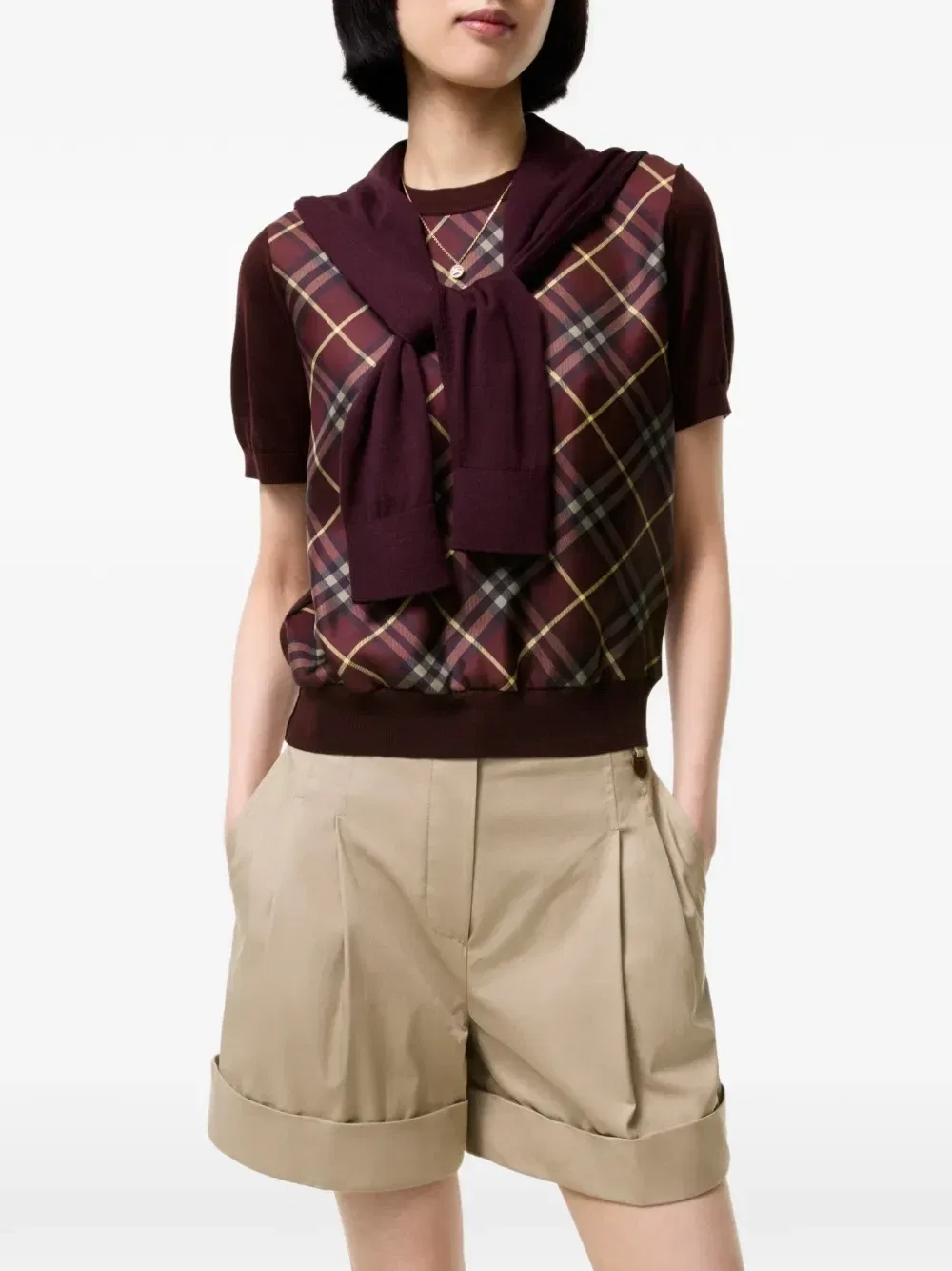 Футболка с клетчатой вставкой Burberry, красный — фото 2
