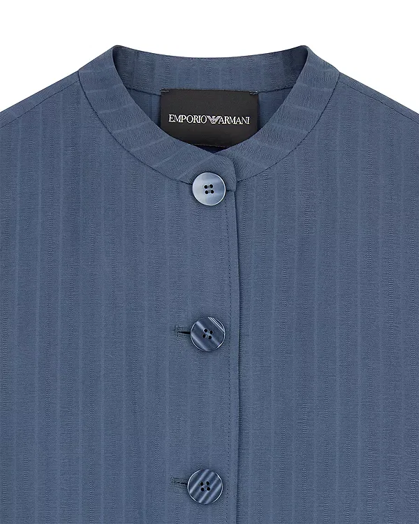 Женская куртка с воротником-стойкой Fluid Lurex Pinstripe Guru Collar Jacket Emporio Armani, Whale Blue — фото 4