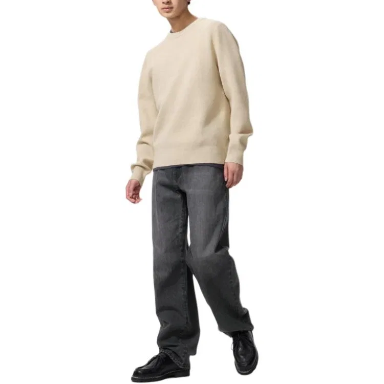 Женский трикотажный свитер с круглым вырезом UNIQLO Beige