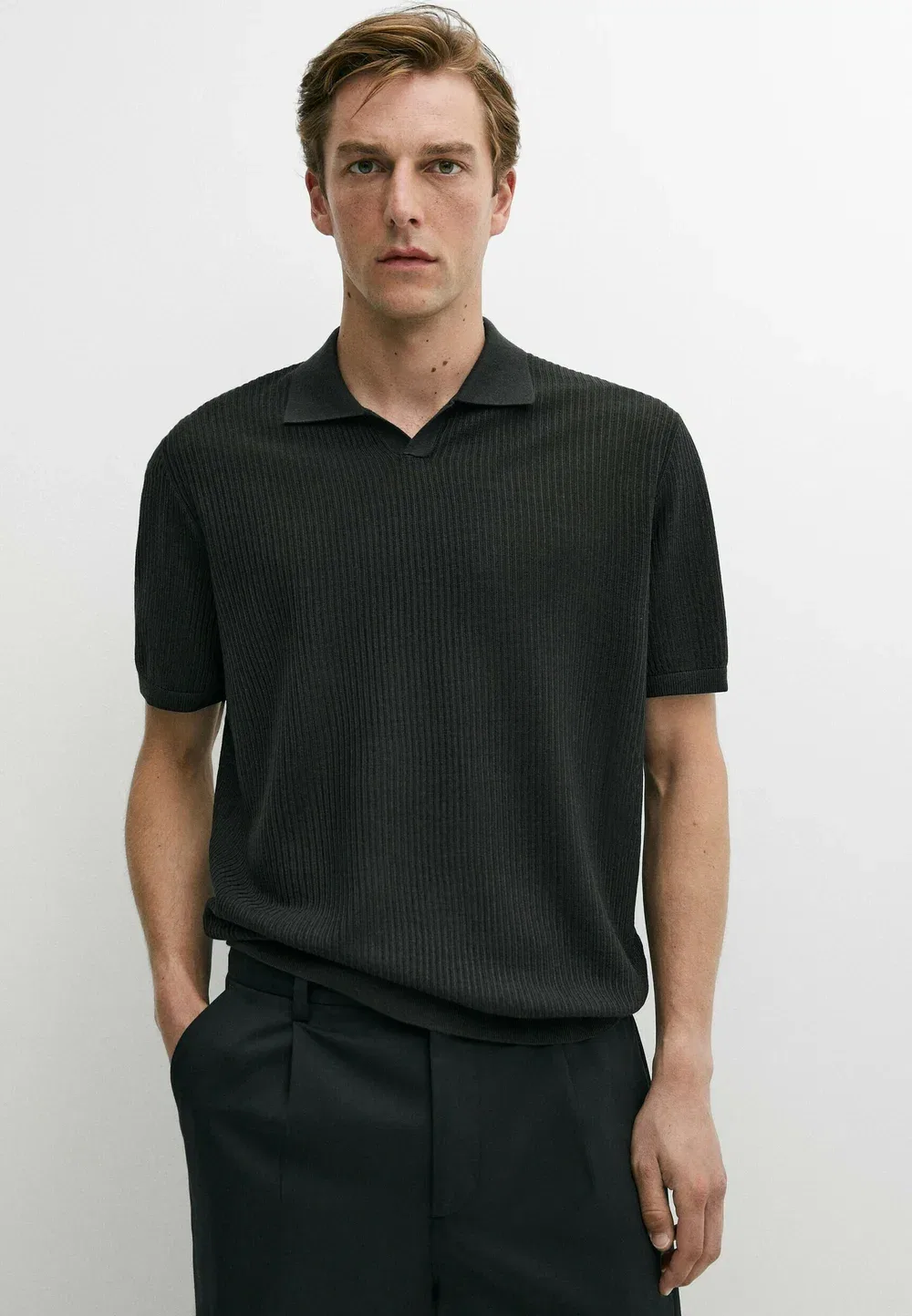 Поло с коротким рукавом из шерстяной смеси - рубашка поло Massimo Dutti, Dark Brown