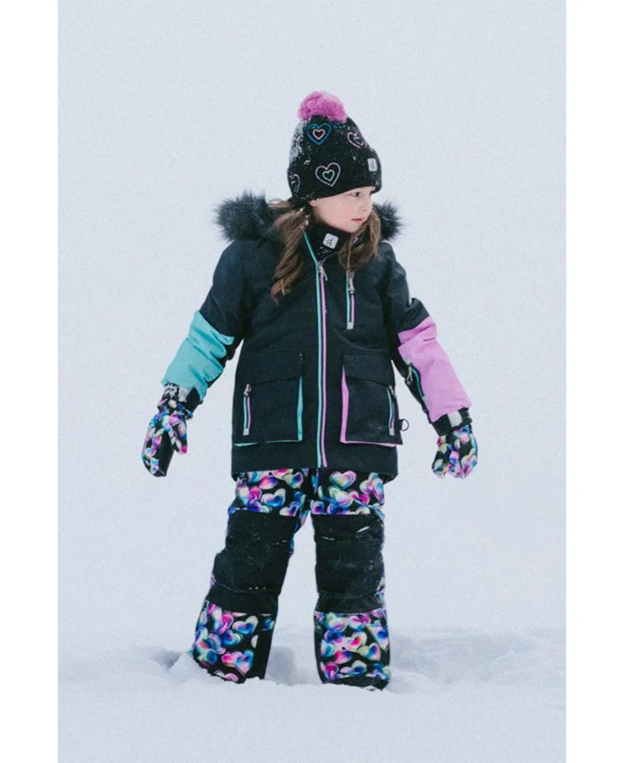 Детский двухкомпонентный зимний комбинезон PLAY с принтом Deux par Deux, Blue Pink And Black Heart Print — фото 3