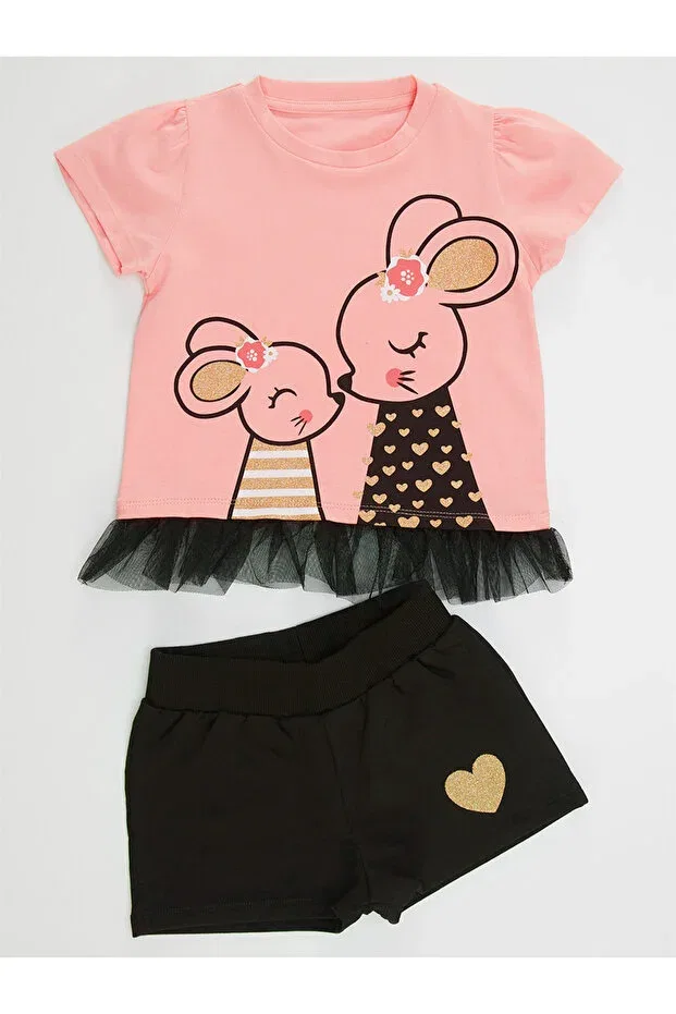 Детский комплект для девочек с принтом Cute Mouse Girl Denokids, Pink — фото 3