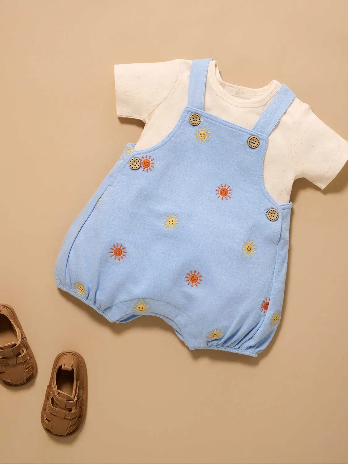 Комплект из комбинезона и футболки Sunshine Dungaree Set Purebaby, голубой