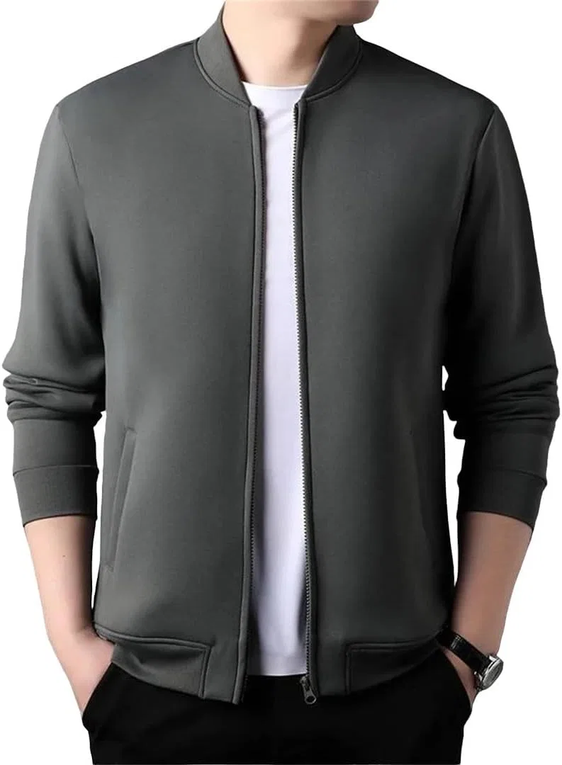 Мужская демисезонная куртка-кардиган с воротником-стойкой, Slim Fit, застежка-молния, серый