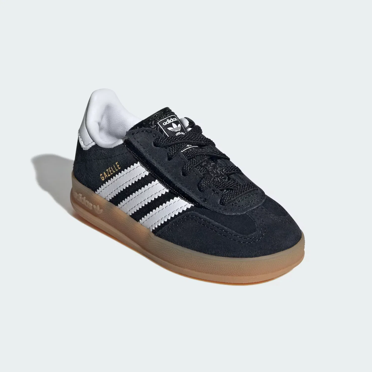 Детские кроссовки на эластичных шнурках Gazelle Indoor Comfort Closure Adidas Originals, черный/белый/gum — фото 4