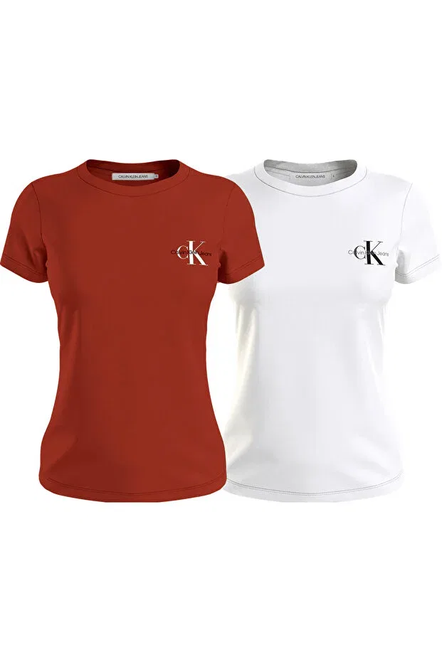 Женская футболка хлопковая с принтом Calvin Klein, White-Red
