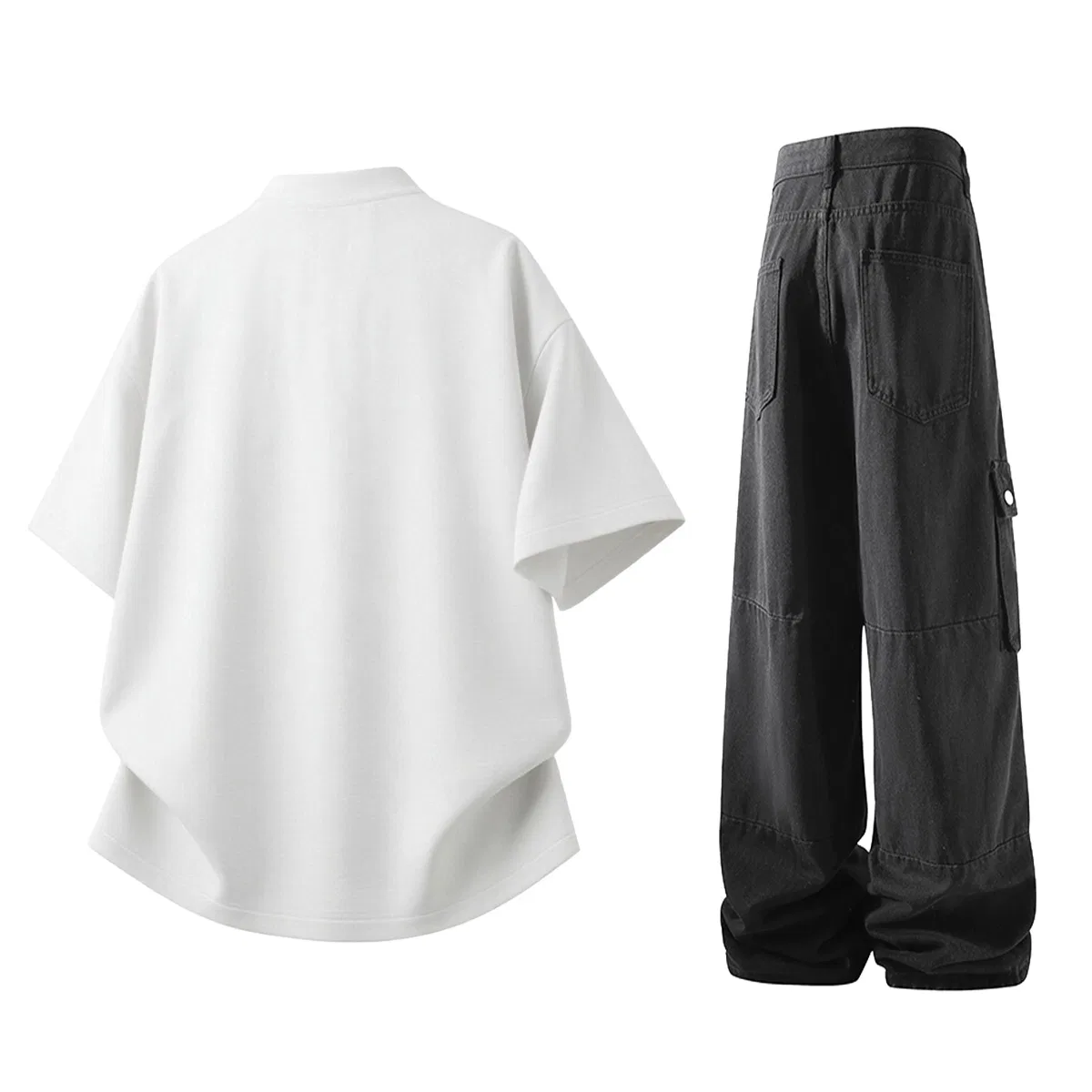 Детский комплект из футболки и джинсов GWAF, Black Short-Sleeved Shirt + Vintage Blue Workwear Jeans — фото 4