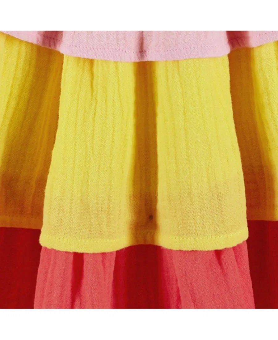 Платье из хлопковой марли с ярусной юбкой, без рукавов, модель Red Gauze Tiered Dress Andy & Evan, Red Gauze — фото 3
