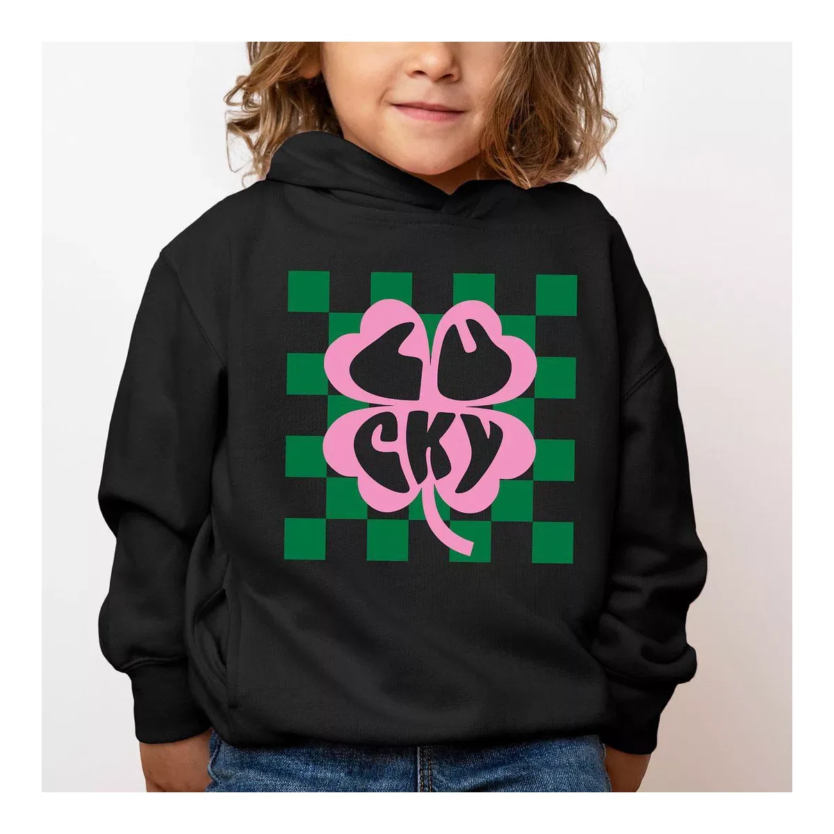 Детское худи с принтом Lucky Clover Checkered The Juniper Shop, Black — фото 2