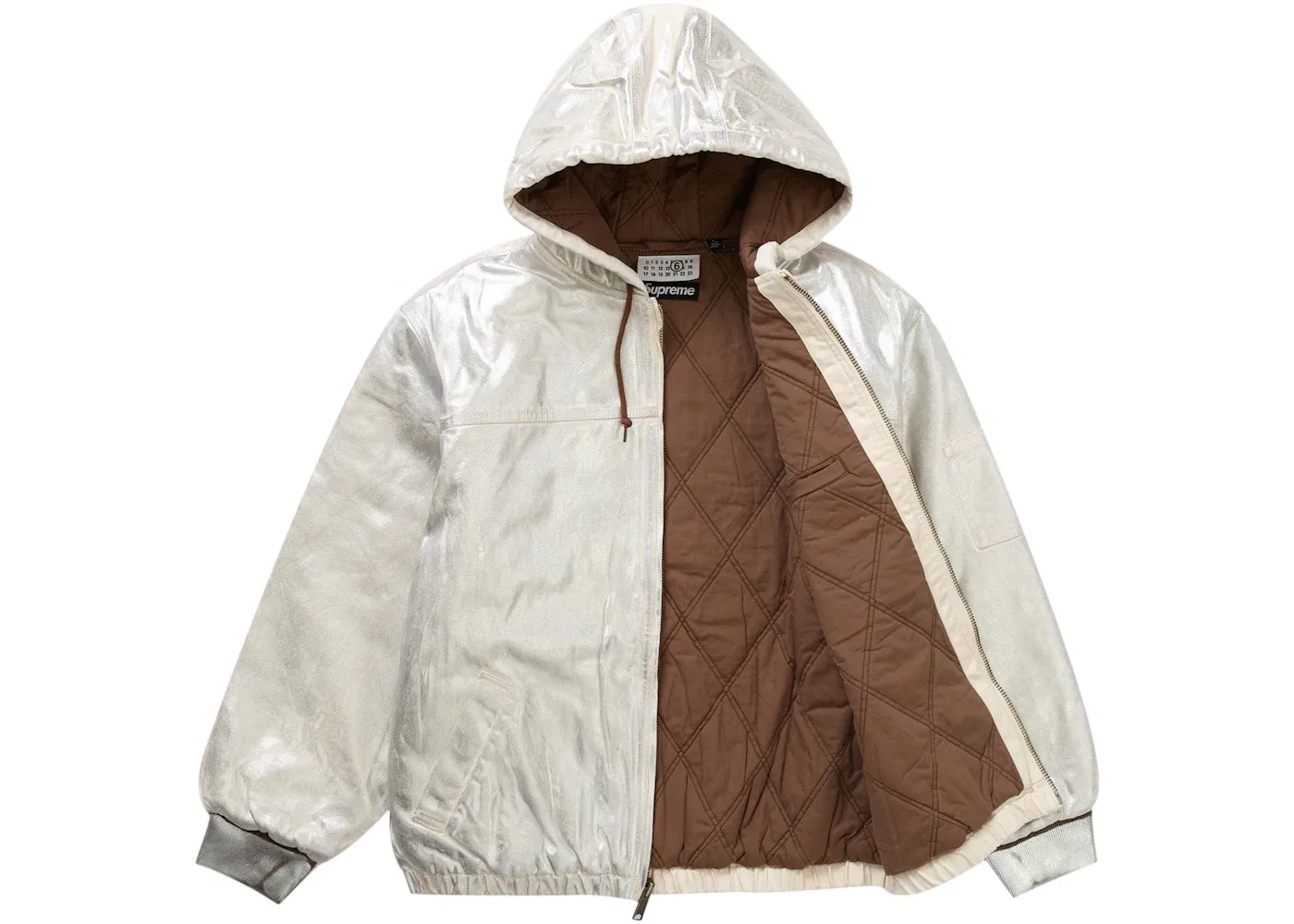 Мужская куртка с капюшоном с принтом Supreme MM6 Maison Margiela Foil Hooded Work Jacket, Natural — фото 2