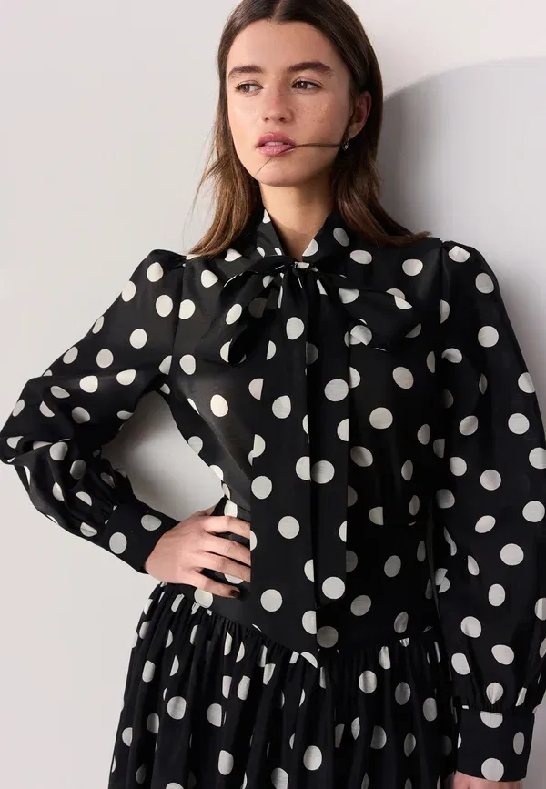 Блуза с галстуком, Polka dot, Tabitha Simmons x Long Sleeve Bow Neck Blouse, Next white polka dot, белый — фото 2