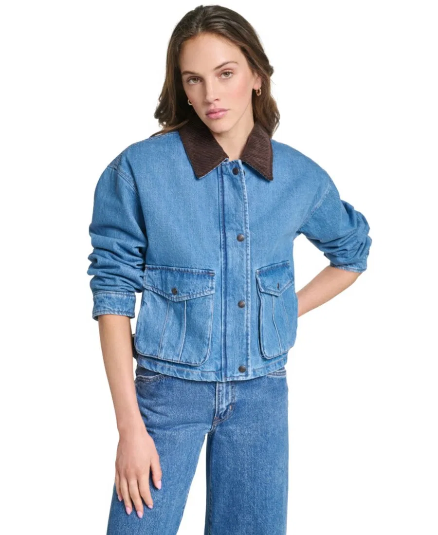 Женская куртка-бомбер из хлопка с воротником из вельвета, модель Barn Jacket Levi's, Med Wash D
