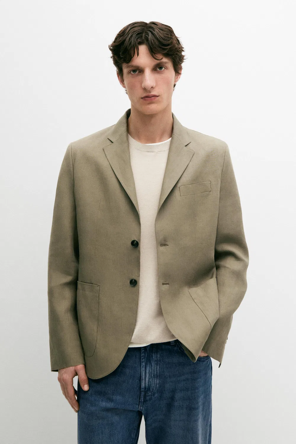 Блейзер из 100% льна Massimo Dutti, Greenish — фото 2