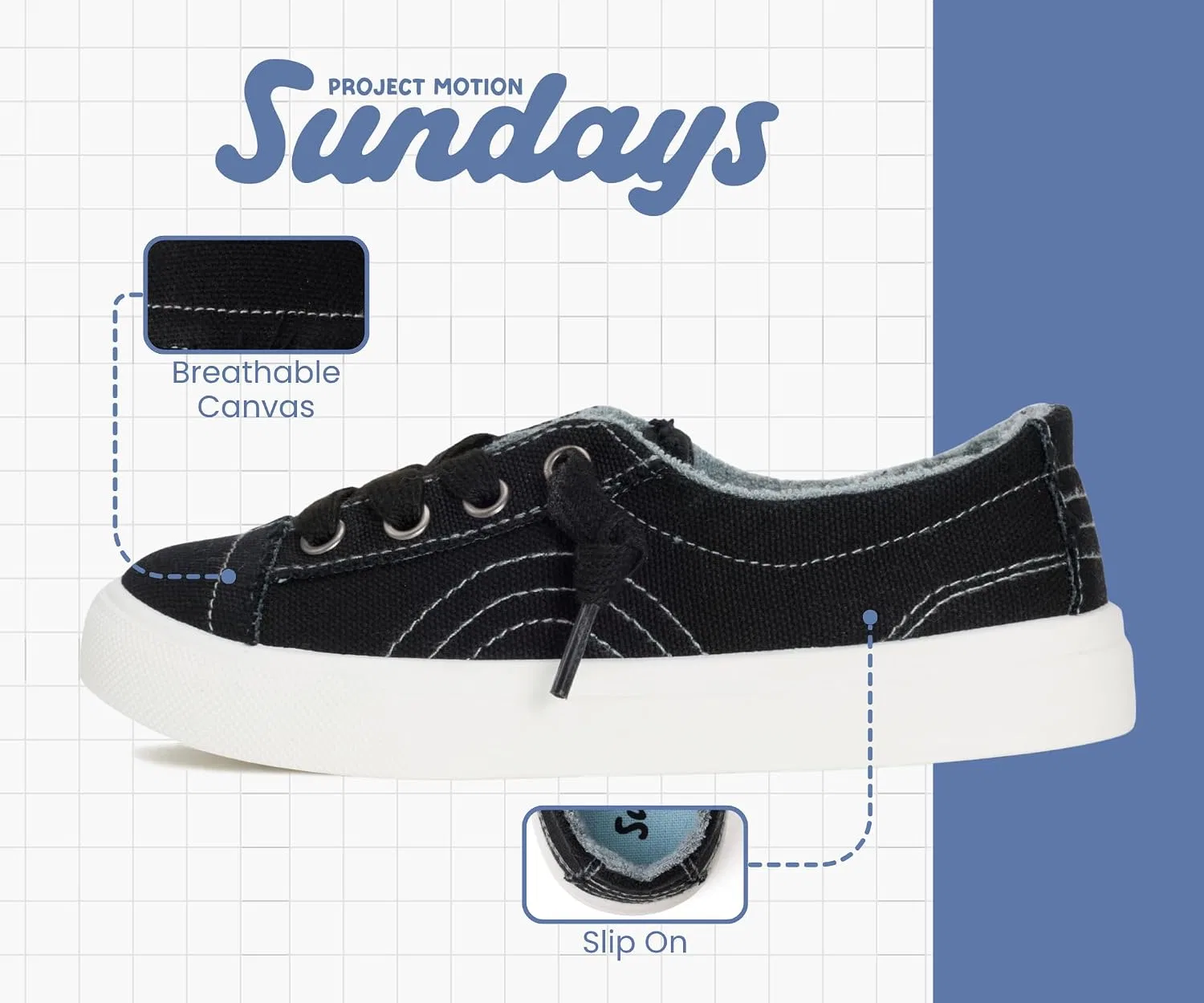 Детские кеды с принтом Sundays Canvas Shoes PROJECT MOTION SUNDAYS, Black Canvas — фото 3