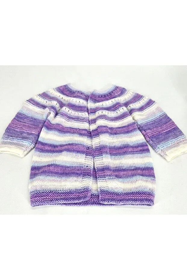 Детский кардиган для девочек вязаный Hand knitted baby girl cardigan Evitle, Lila-Ebruli — фото 2