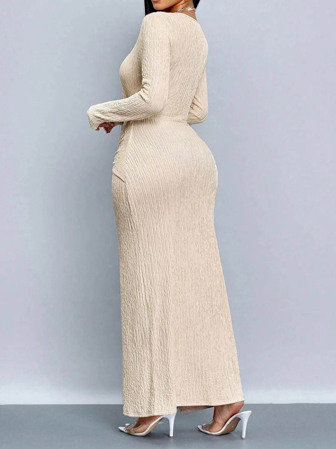 Женское длинное платье bodycon с вырезом на бедре Apricot — фото 3