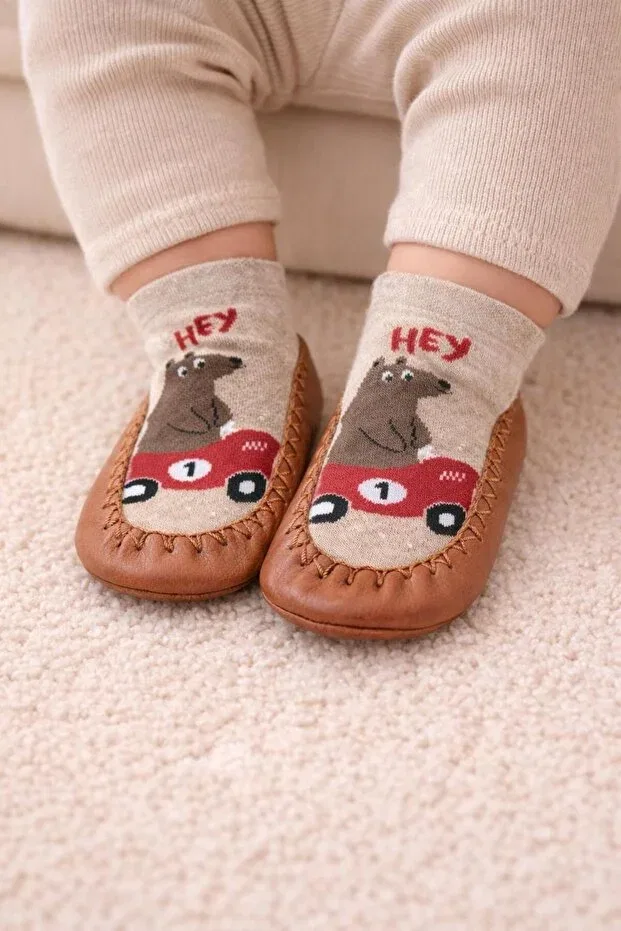 Детские носки для новорожденных кожаные Çarık socks Numix Baby Kids, Brown