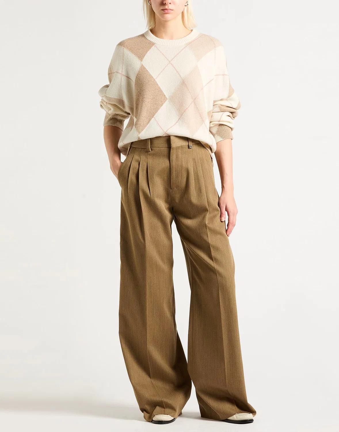Женские широкие брюки с логотипом Burberry, хаки — фото 2