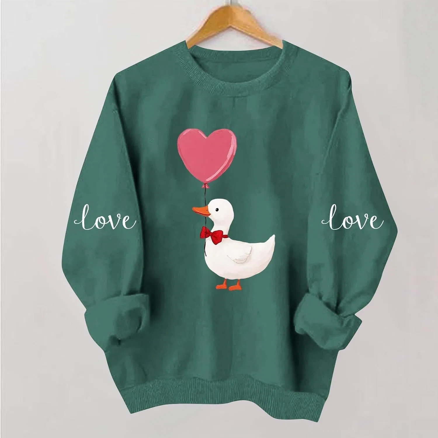 Женский свитшот с принтом, Valentine Heart, зелёный — фото 2